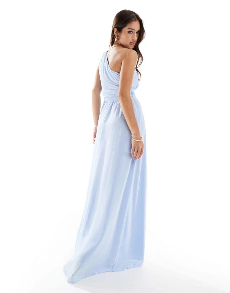 Six Stories Six Stories Bridesmaid one shoulder chiffon maxi dress in powder blue 4