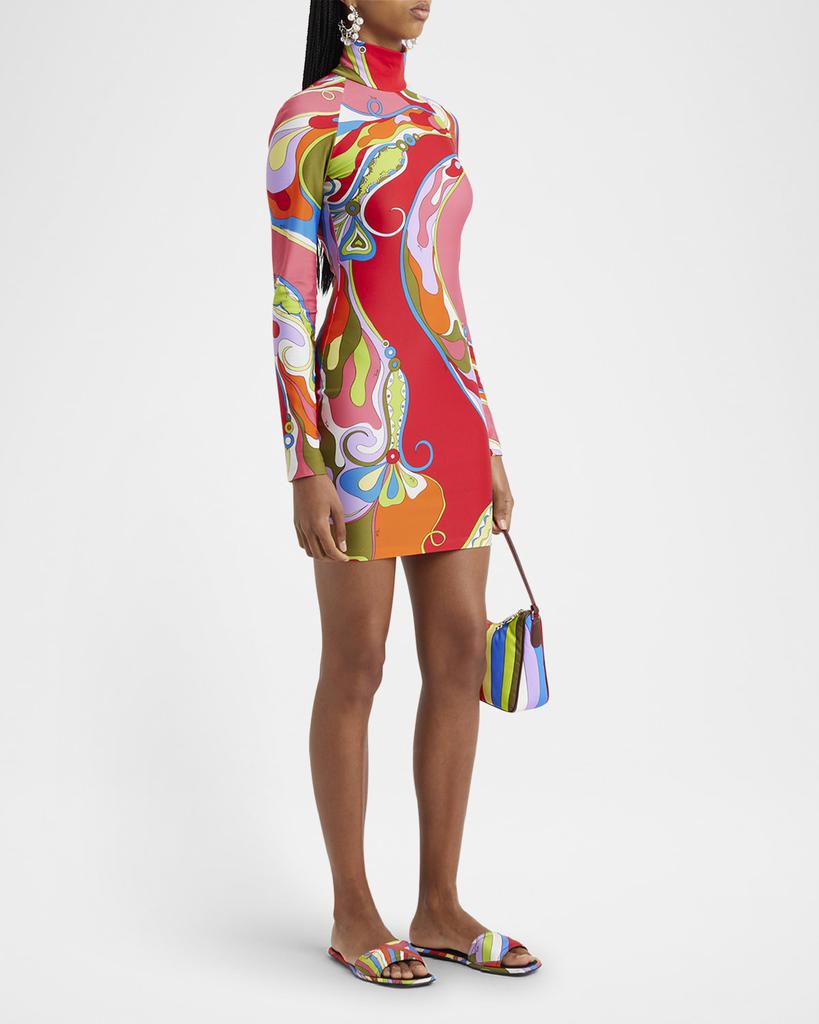EMILIO PUCCI Orchidee-Print Turtleneck Long-Sleeve Mini Dress