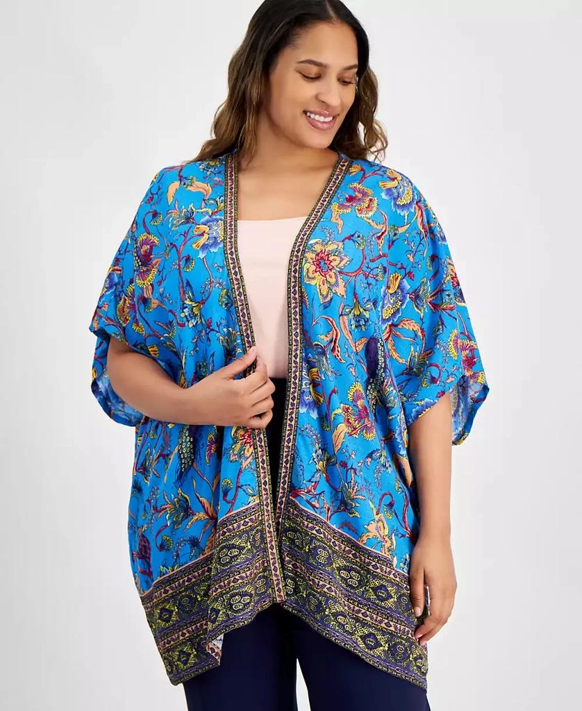 JM Collection Plus Size Printed Open-Front Kimono Top, Exclusively at Macy's 1
