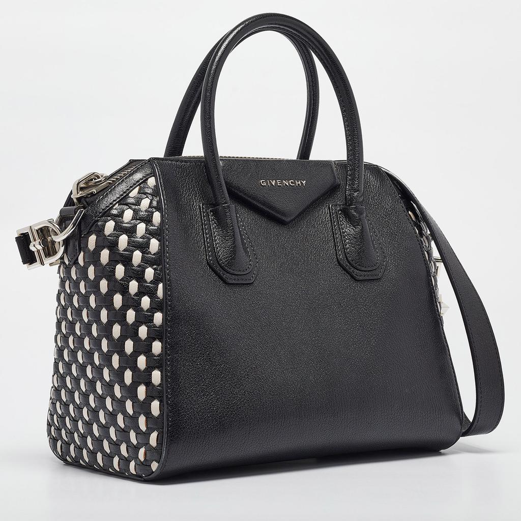 Givenchy Black/white Leather Small Woven Antigona Satchel