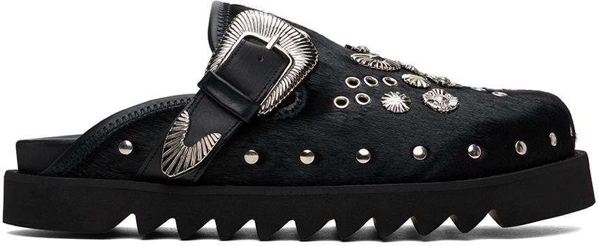 Toga Virilis SSENSE Exclusive Black Eyelet Metal Sabot Slip-On Loafers