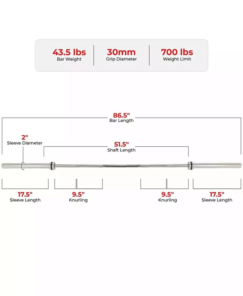 Sunny Health & Fitness 86” (7 ft) Olympic Barbell Bar with 30mm shaft diameter 6