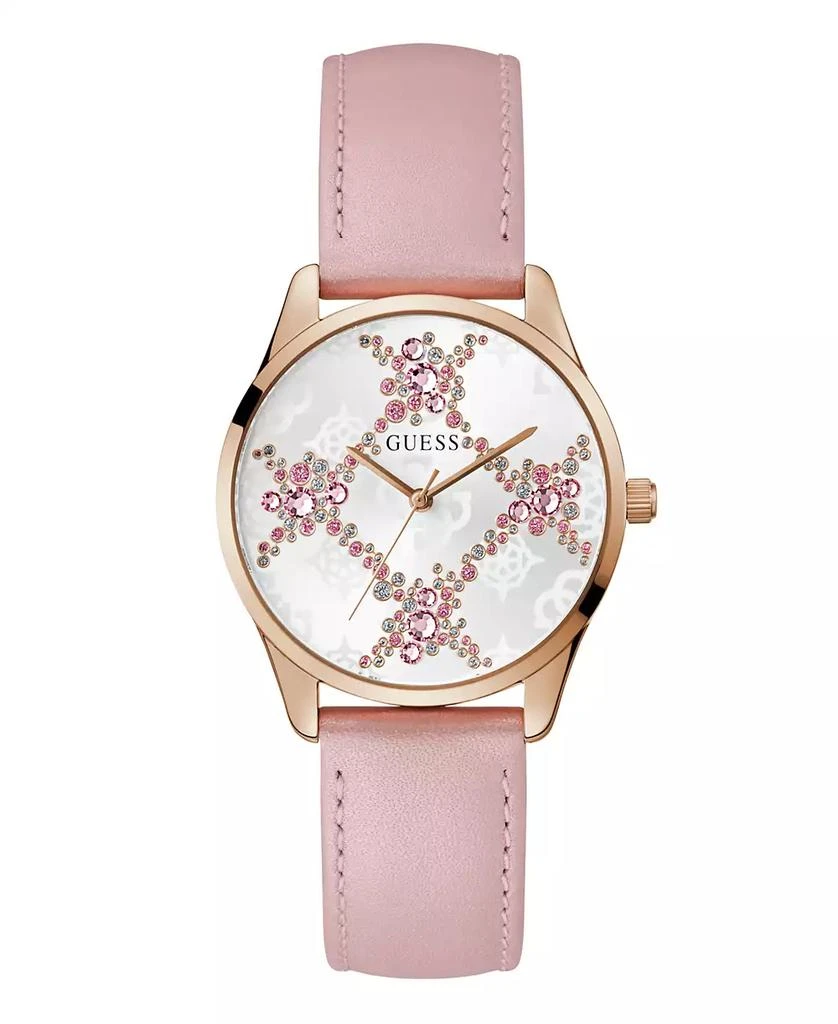 GUESS Women's Analog Pink Genuine Leather Watch, 36mm 1