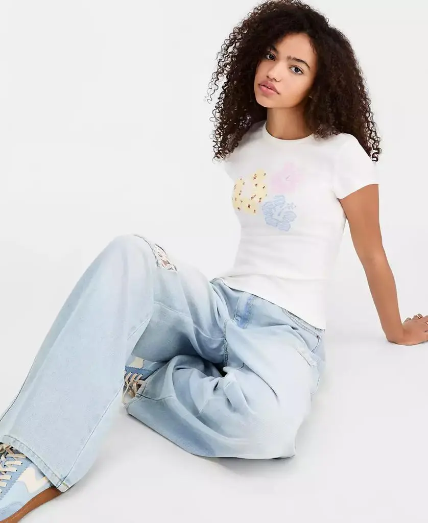 Vanilla Star Juniors' Lace-Trim Destructed Elastic-Back Jeans 7
