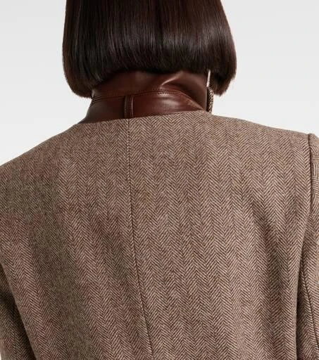 Chloé Herringbone leather-trimmed wool jacket 6
