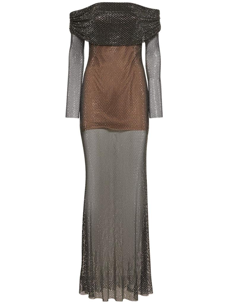 SELF-PORTRAIT Embellished Fishnet Maxi Dress