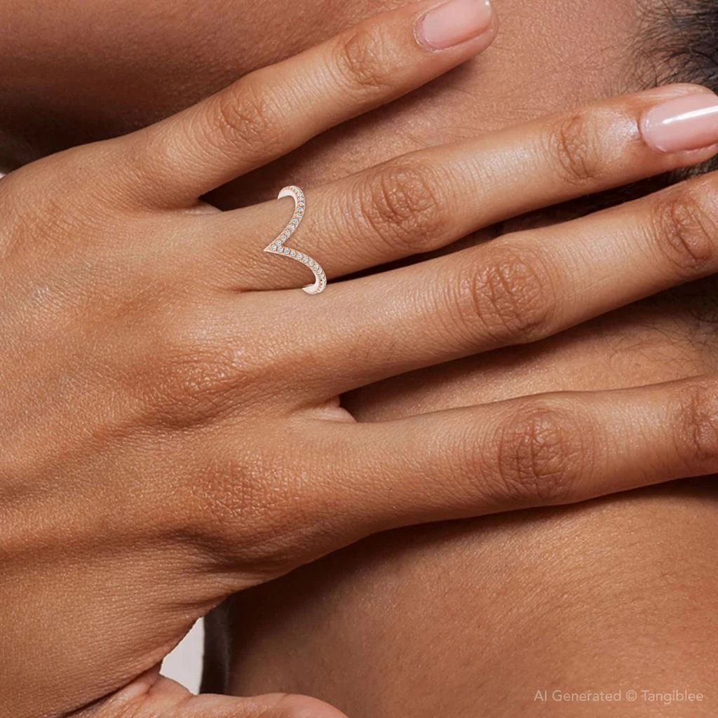 Pompeii3 1/4Ct Diamond V Shape Ring Contour Stackable Band in White, Yellow, or Rose Gold 3