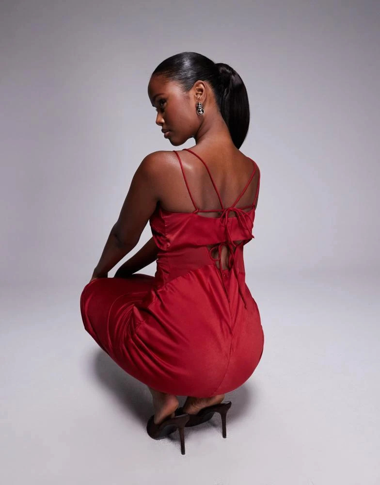 ASOS DESIGN satin chiffon mix sheer bodice cami maxi dress in cherry red   On Sale Now with Up to 10% Off | Discover Exclusive Deals & Savings at  BeyondStyle  Authentic