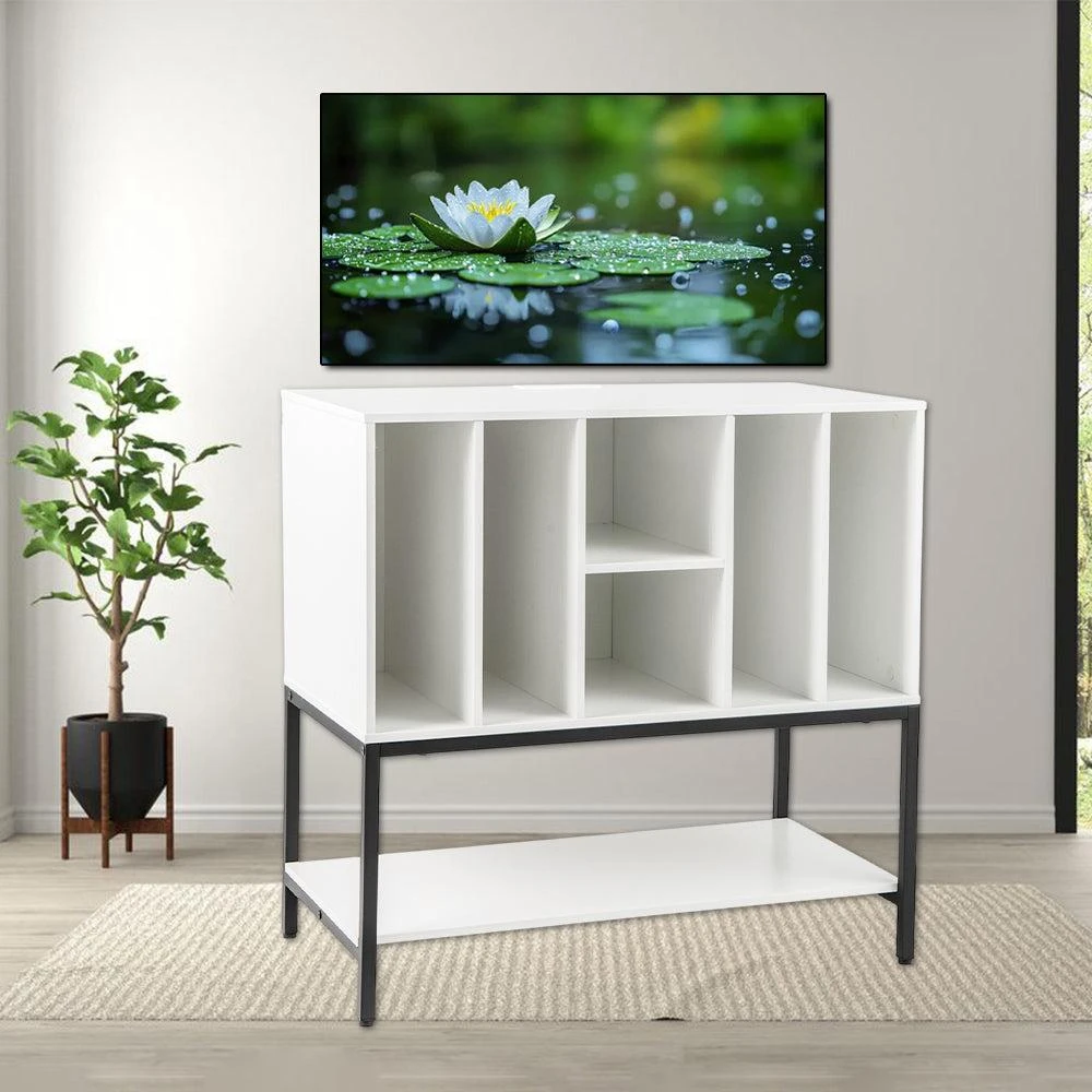 Hivvago Vinyl Record Storage Stand with Electrical Charging Station and Steel Frame 4