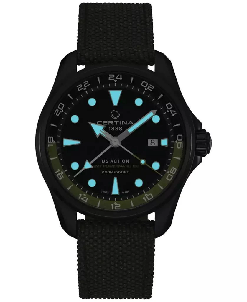 Certina Men's Swiss Automatic DS Action GMT Green Synthetic Strap Watch 43mm 5