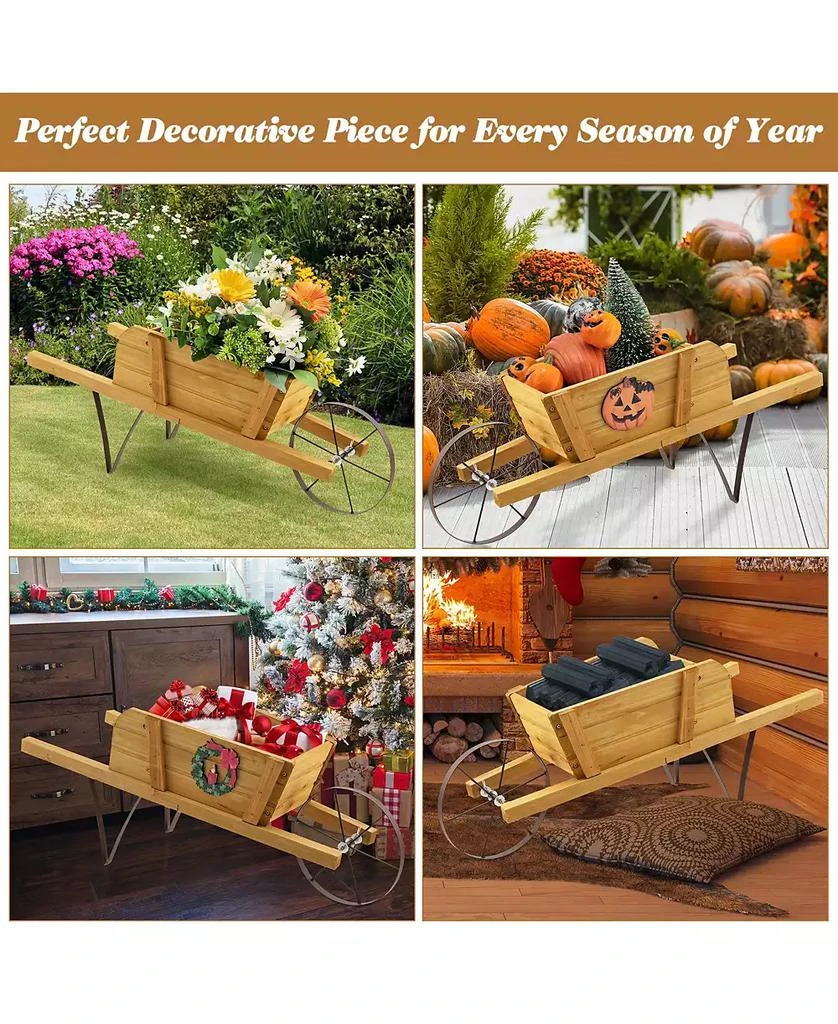 Costway Wooden Wagon Planter Decorative Indoor/Outdoor Rustic Flower Cart with Wheel 5
