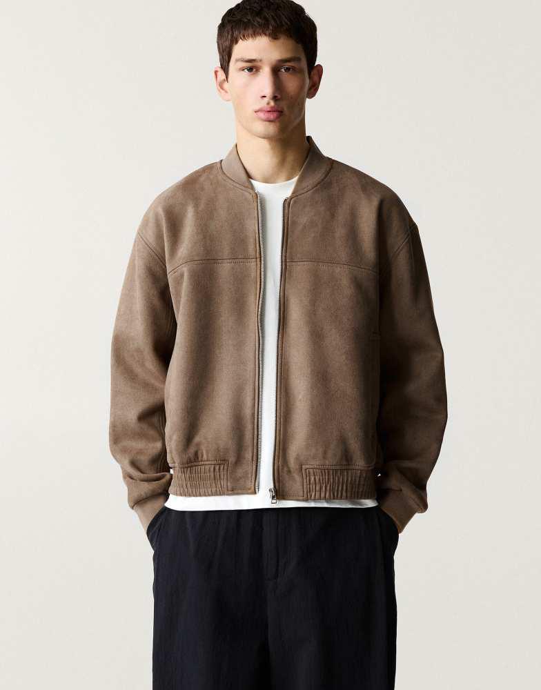 Pull&Bear Pull&Bear faux suede bomber jacket in sand