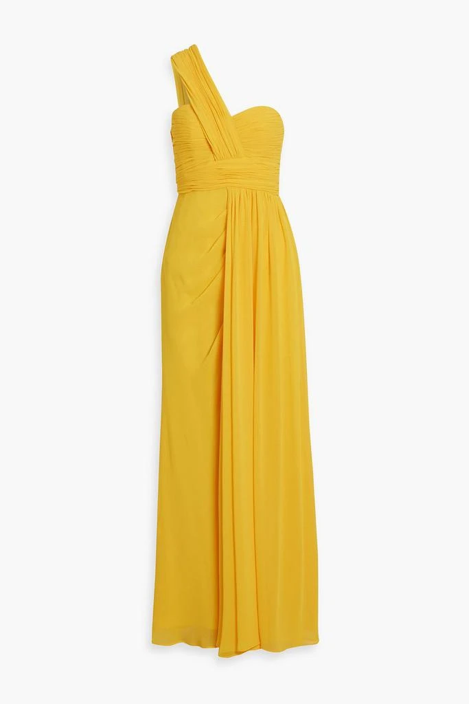 Badgley Mischka One-shoulder draped chiffon gown 1