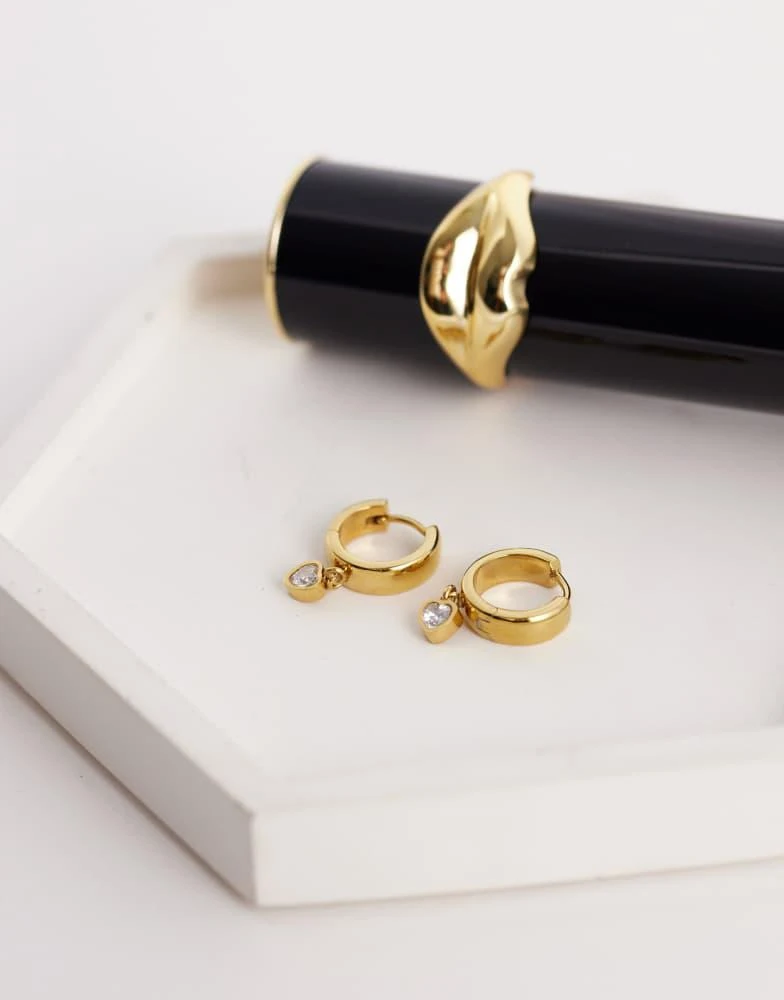 Abbott Lyon Abbott Lyon mini crystal heart huggie hoop earrings in 18k plated stainless steel in gold 2