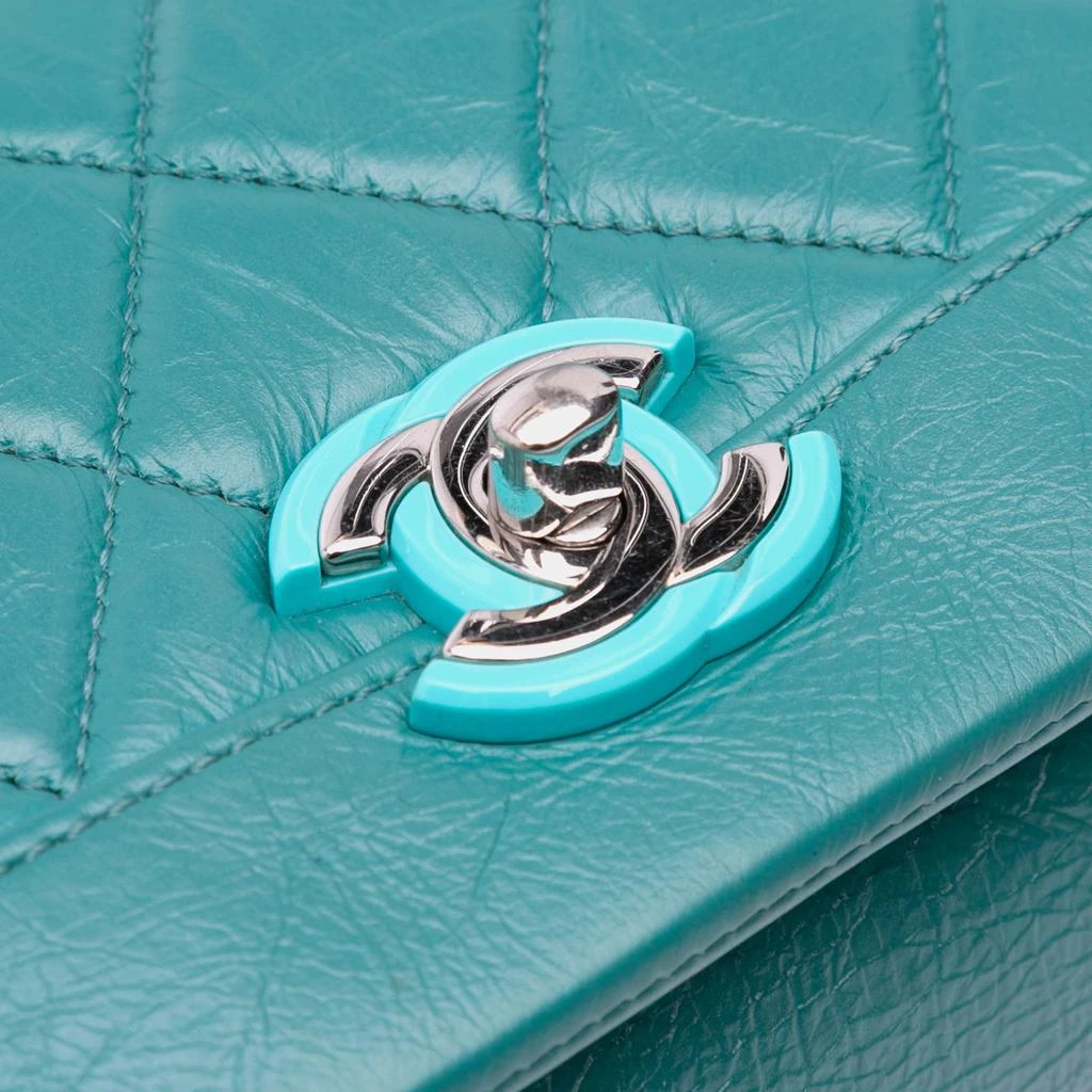 Chanel Chanel Turquoise Crumpled Calfskin Medium Full Flap Bag 4
