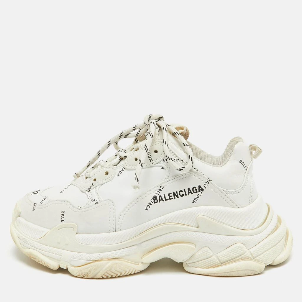 Balenciaga Balenciaga White Faux Leather Triple S Allover Logo Sneakers Size 37 1