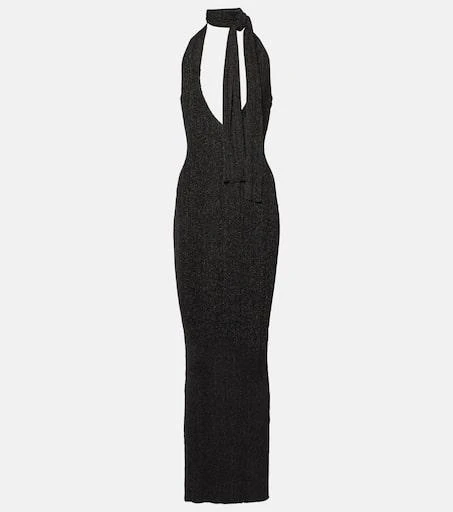 Aya Muse Scarf-detail metallic knit maxi dress 1
