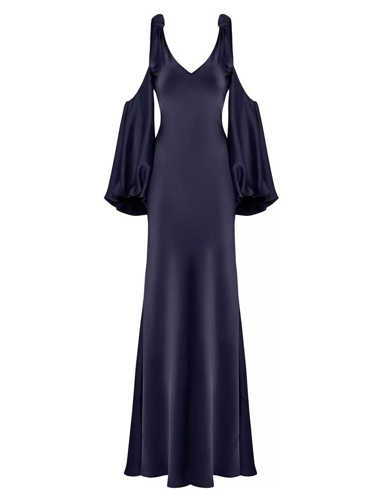 Halston Binnie Satin Balloon-Sleeve Gown 1