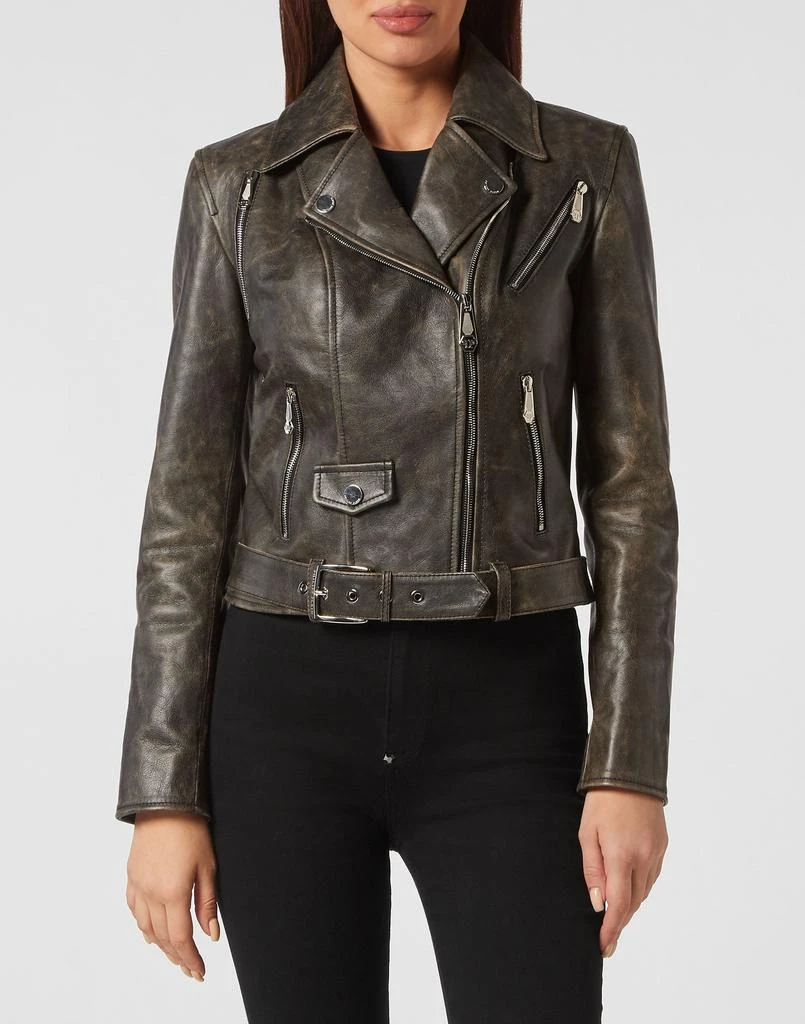 Philipp Plein Shoulder Padded Leather Biker Jacket 3