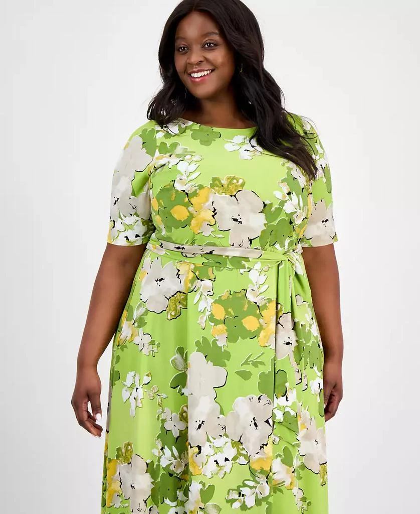 Kasper Plus Size Printed Tie-Waist Midi Dress 3