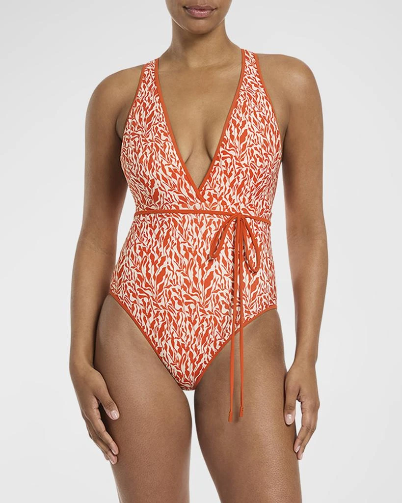 JETS Australia Coral Ditsy Plunge One-Piece Swimsuit 1