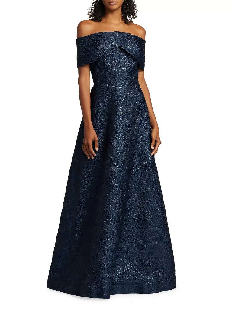 Teri Jon Metallic Textured Floral Off-the-Shoulder Gown 2