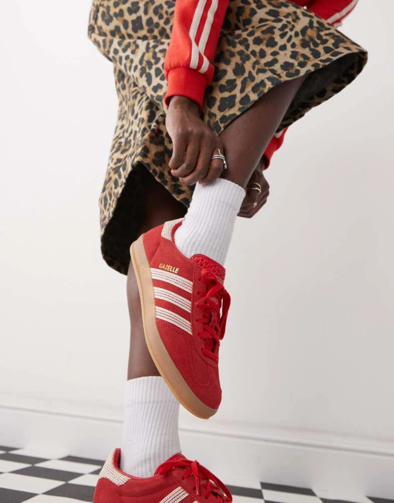 Adidas adidas Originals Gazelle Indoor trainers in red and cream crochet 1
