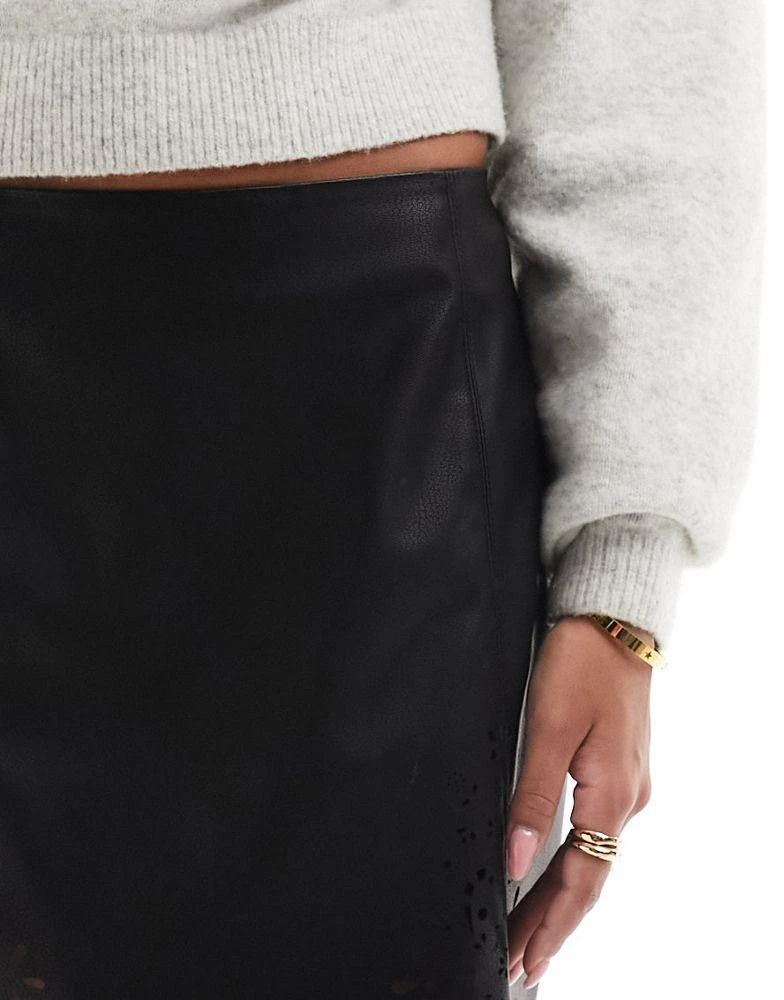 French Connection French Connection faux leather mini skirt with embroidery in tonal black 4