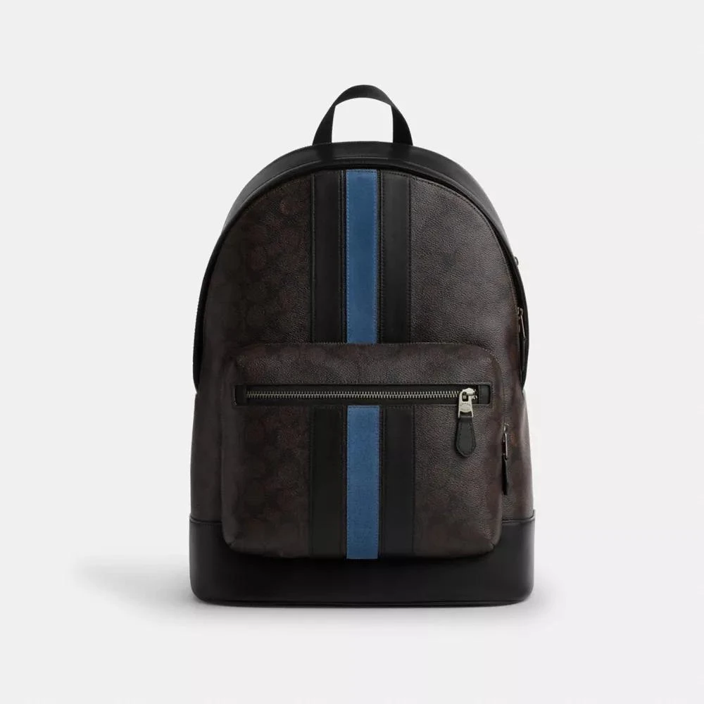 West Backpack In Signature Canvas With Varsity Stripe