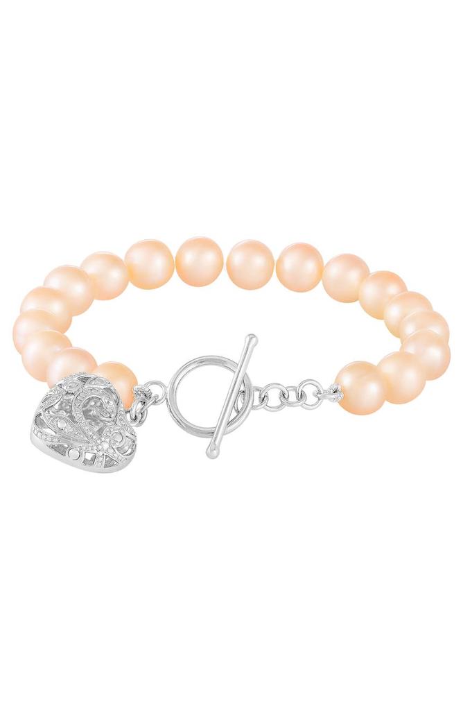 SPLENDID PEARLS Sterling Silver Pink 8-9mm Cultured Freshwater Pearl Toggle Bracelet