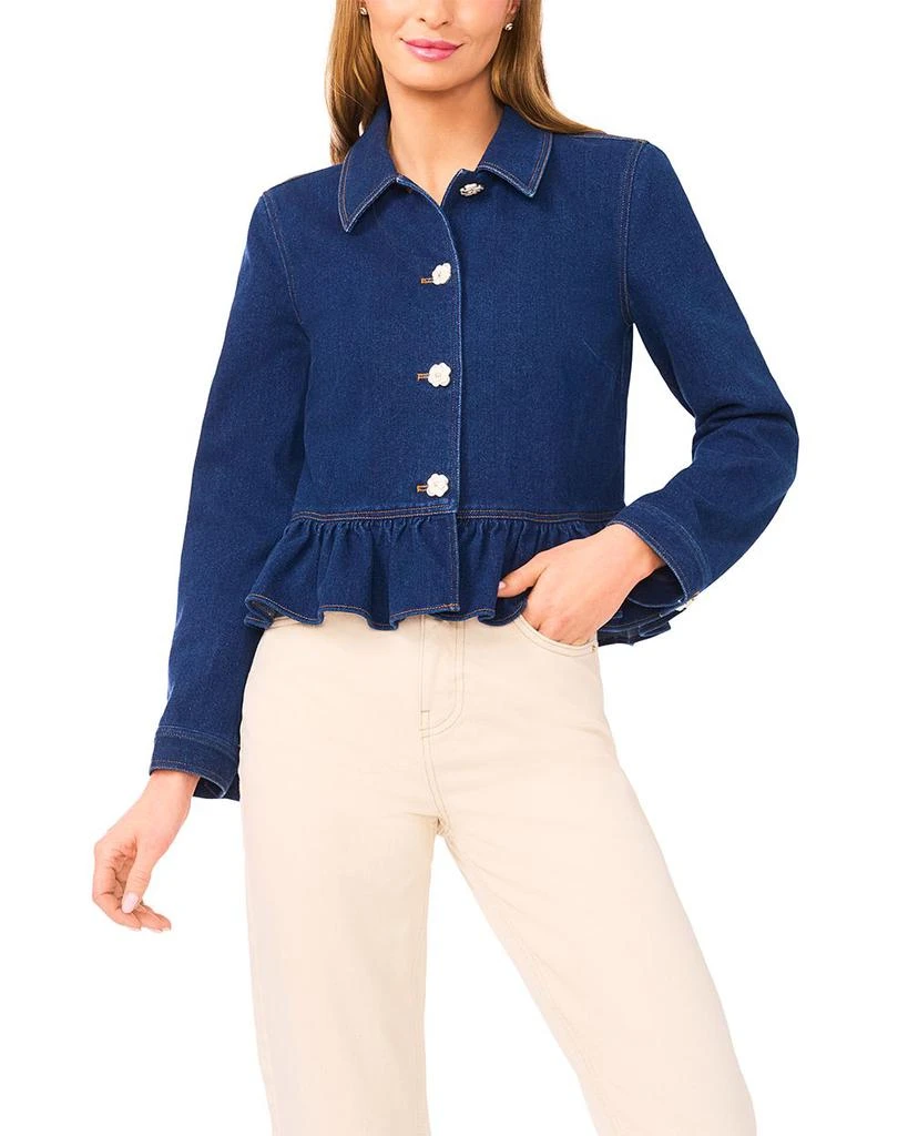 CeCe Long Sleeve Collared Peplum Denim Jacket 2