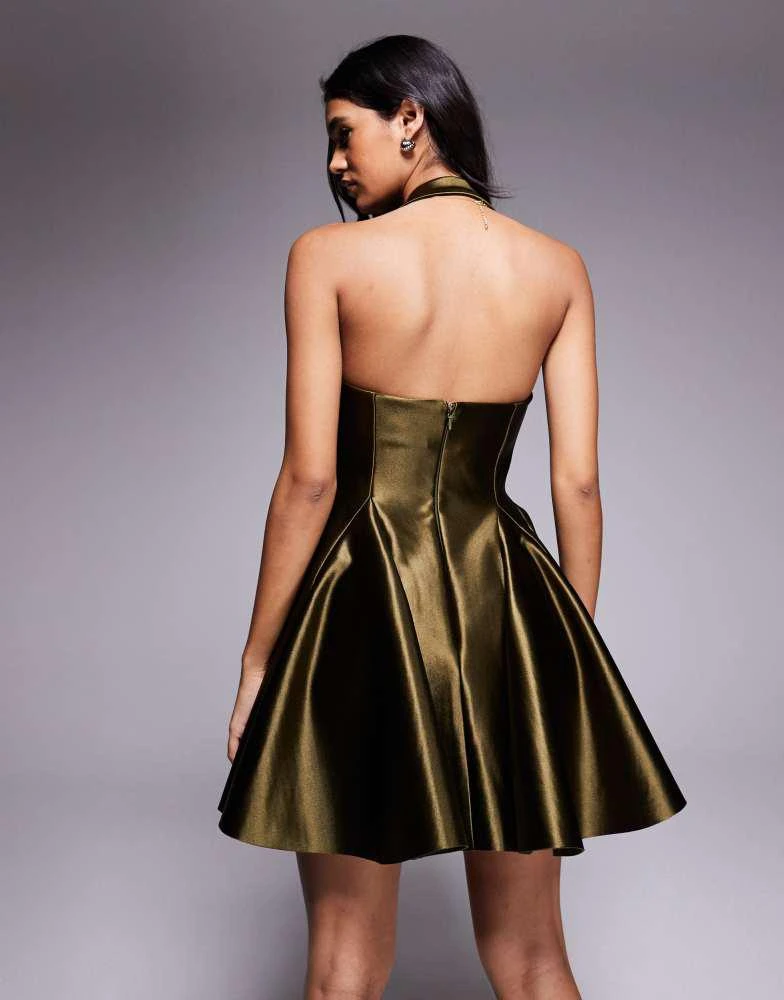 ASOS ASOS DESIGN sculpted stretch satin twist bust halter mini dress in olive - Dresses & Skirts - Free Shipping - BeyondStyle ASOS ASOS DESIGN sculpted stretch satin twist bust halter mini dress in olive - Dresses & Skirts - Free Shipping - BeyondStyle
