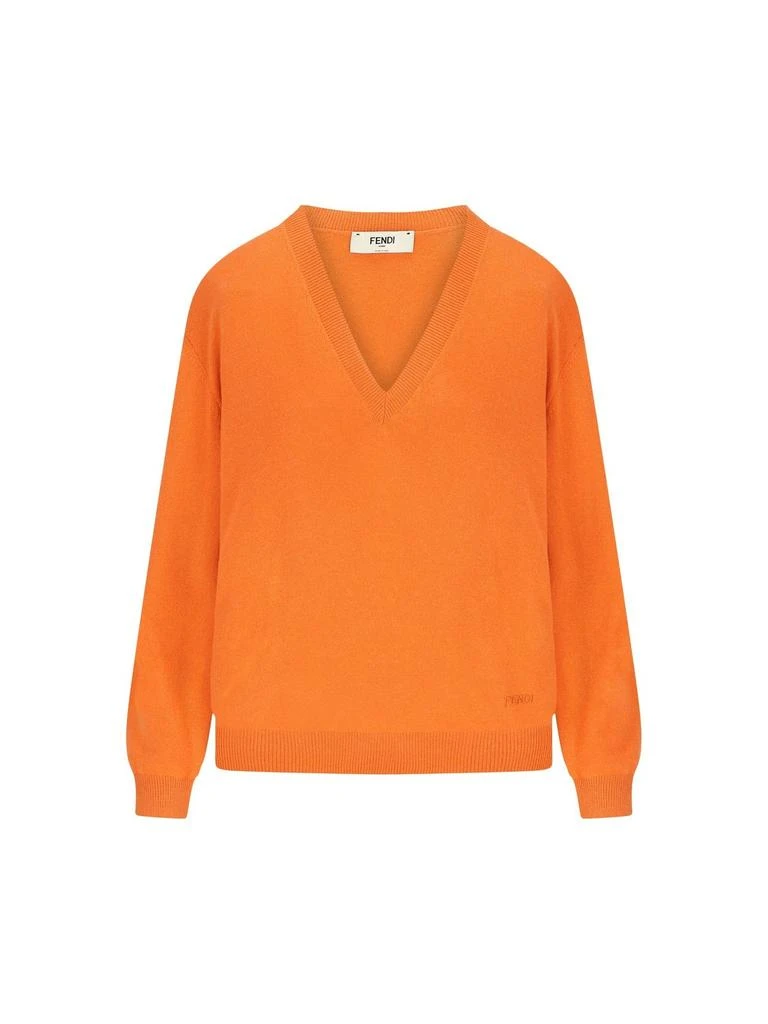 Fendi Fendi Logo Embroidered V-Neck Jumper from Cettire
