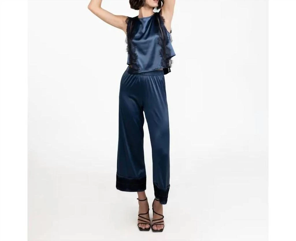 Entos Luxury Satin Pants Honore In Navy Blue 2