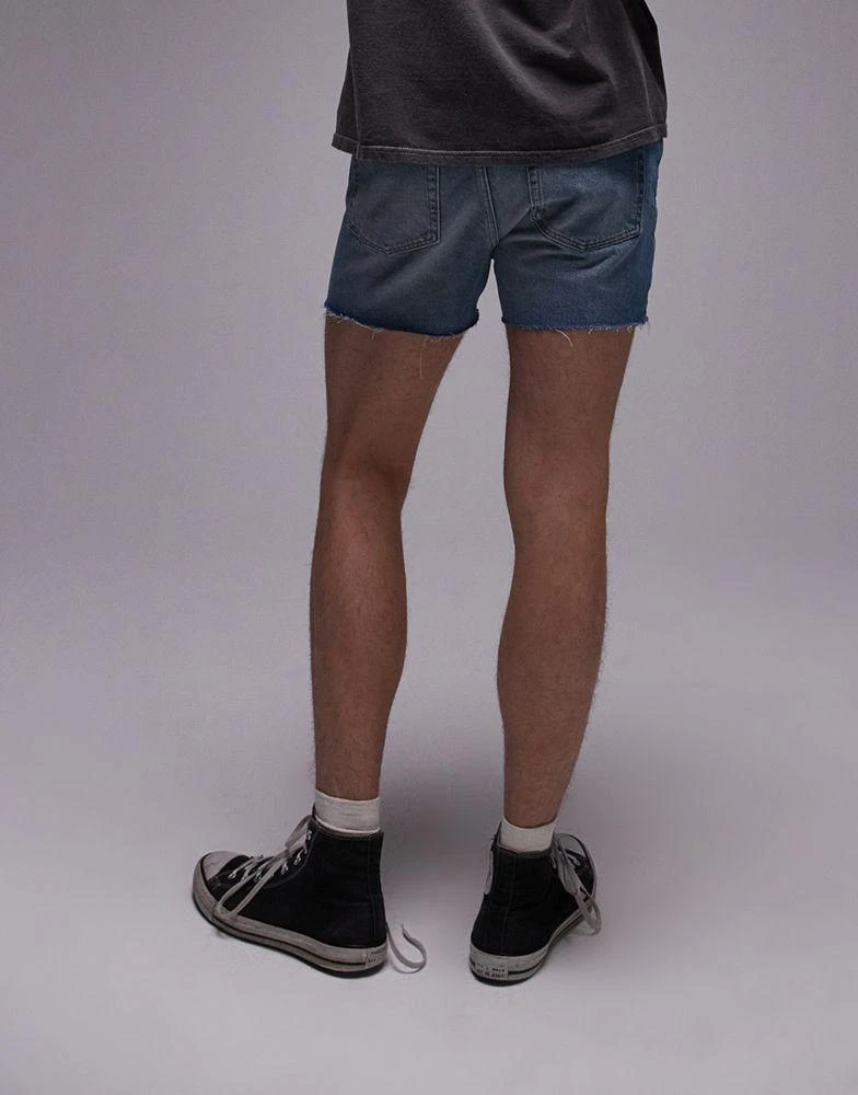 Topman Topman micro denim short with raw hem in light blue wash 3