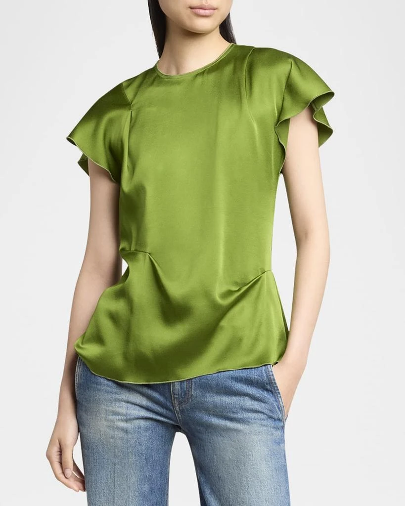 Victoria Beckham Draped Pleat Flutter-Sleeve Top 4