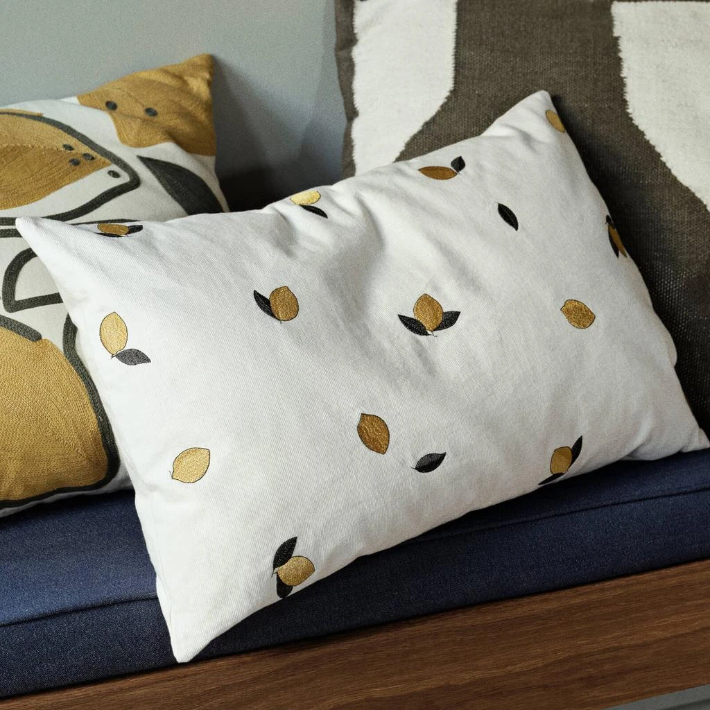 Broste Copenhagen Broste Copenhagen Embroidered Cushion Cover - Lemon - 40cm x 60cm 3