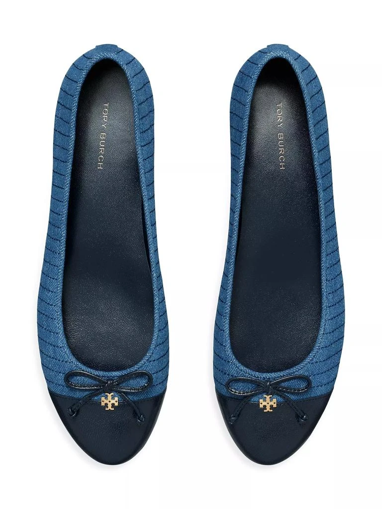 Tory Burch Leather &amp; Quilted Denim Cap-Toe Ballet Flats 3