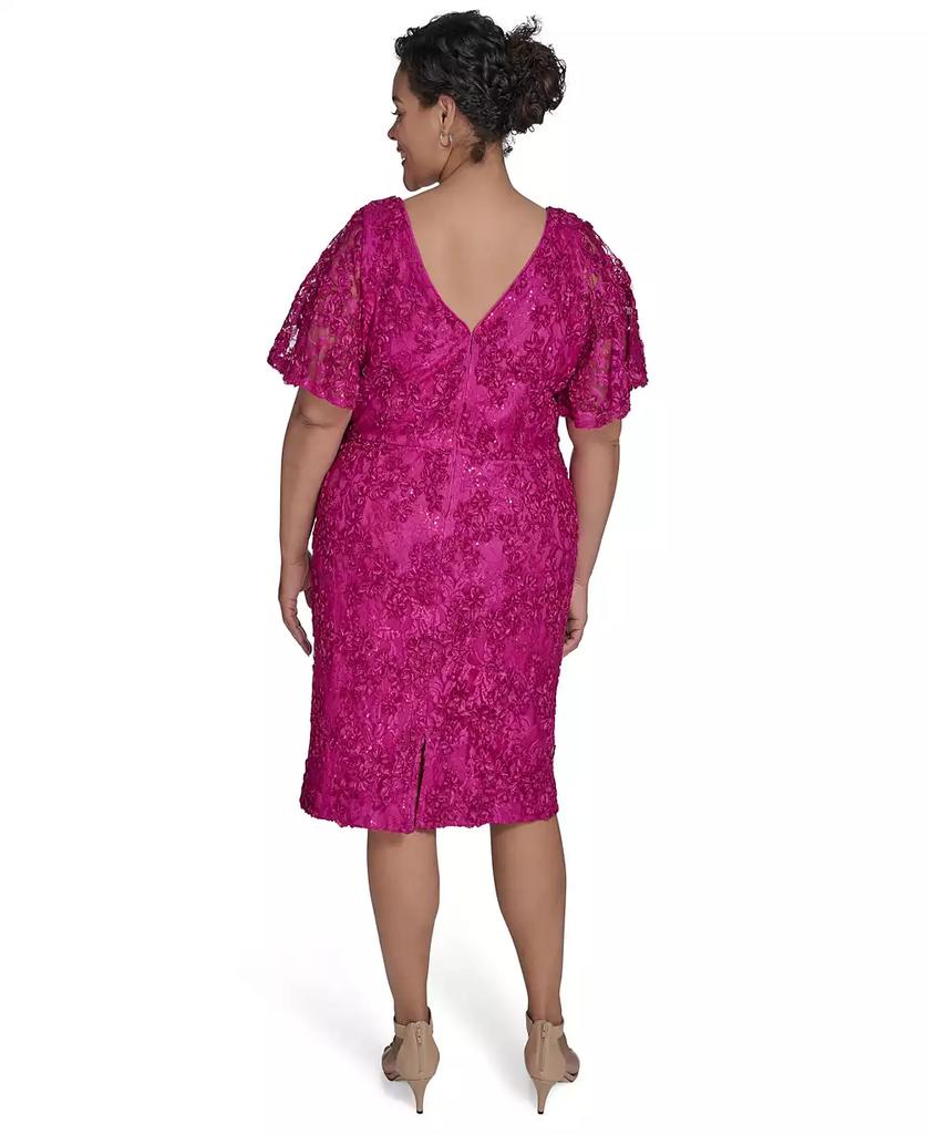 Jessica Howard Plus Size Soutache Lace Flutter-Sleeve Dress