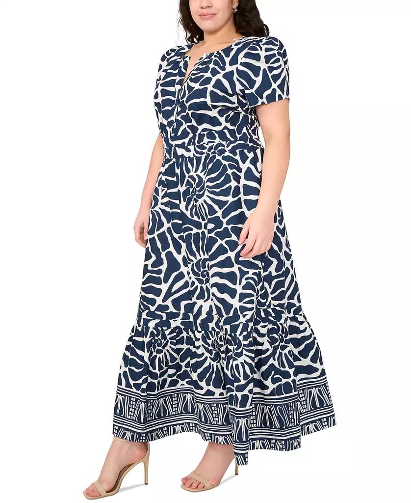 MSK Plus Size Printed Split-Neck Tiered Cotton Maxi Dress