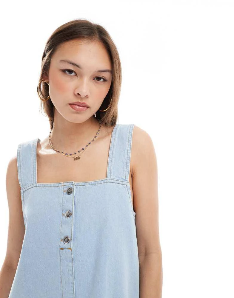 Miss Selfridge Miss Selfridge button up denim baby doll dress in bleach wash 3