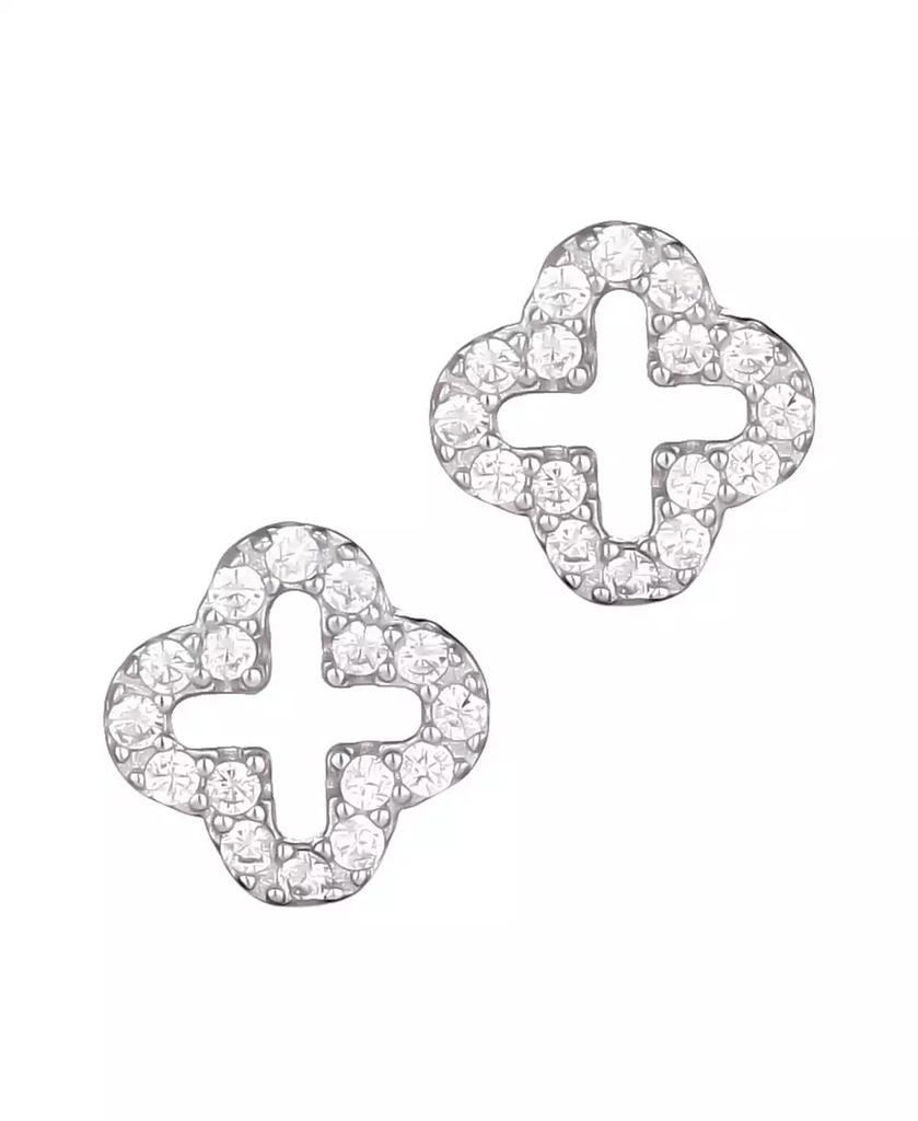 Adornia Fine .925 Sterling Silver Mini Clover CZ Outline Studs