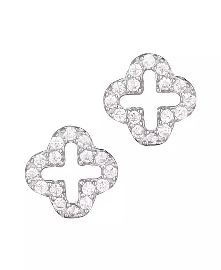 Adornia Fine .925 Sterling Silver Mini Clover CZ Outline Studs 1