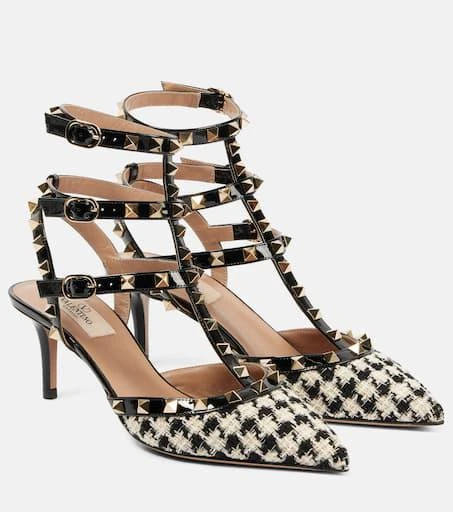 Valentino Rockstud 65 leather-trimmed tweed pumps 1