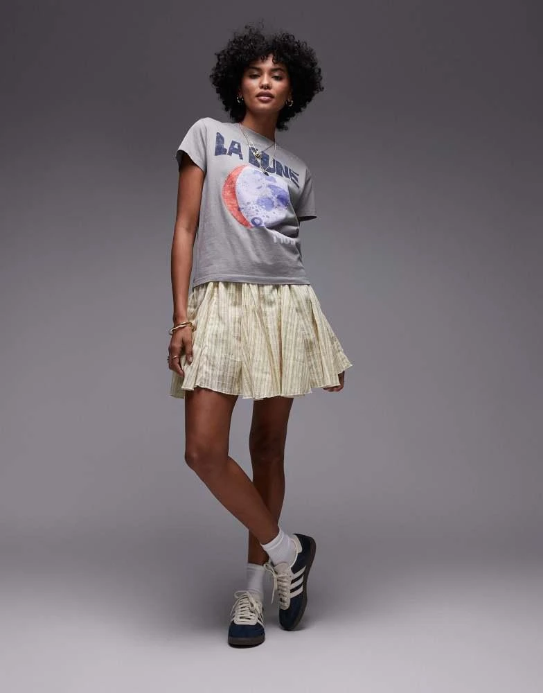 Topshop Topshop cotton flippy mini skirt with godets in yellow and green stripe