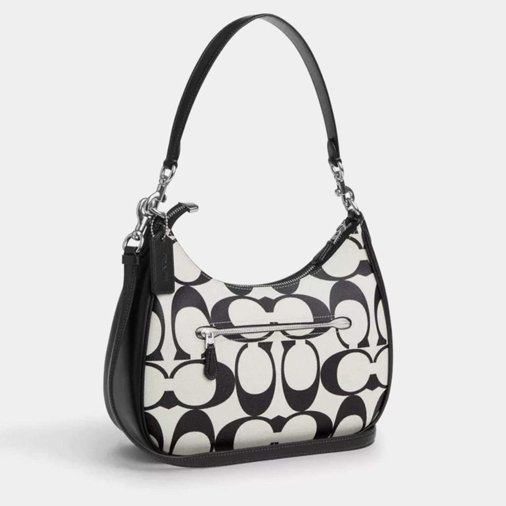 Coach Coach Black/White leather Teri Hobo In Signature Canvas