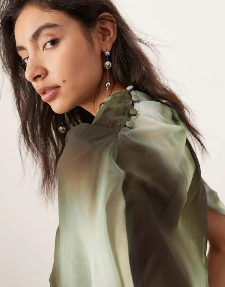 ASOS ASOS EDITION drape neck midi dress in green shadow print 4