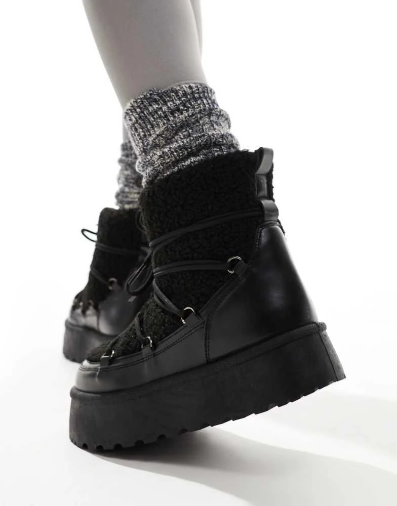 South Beach South Beach Borg Lace Up Platform Mini Boot in Black 2