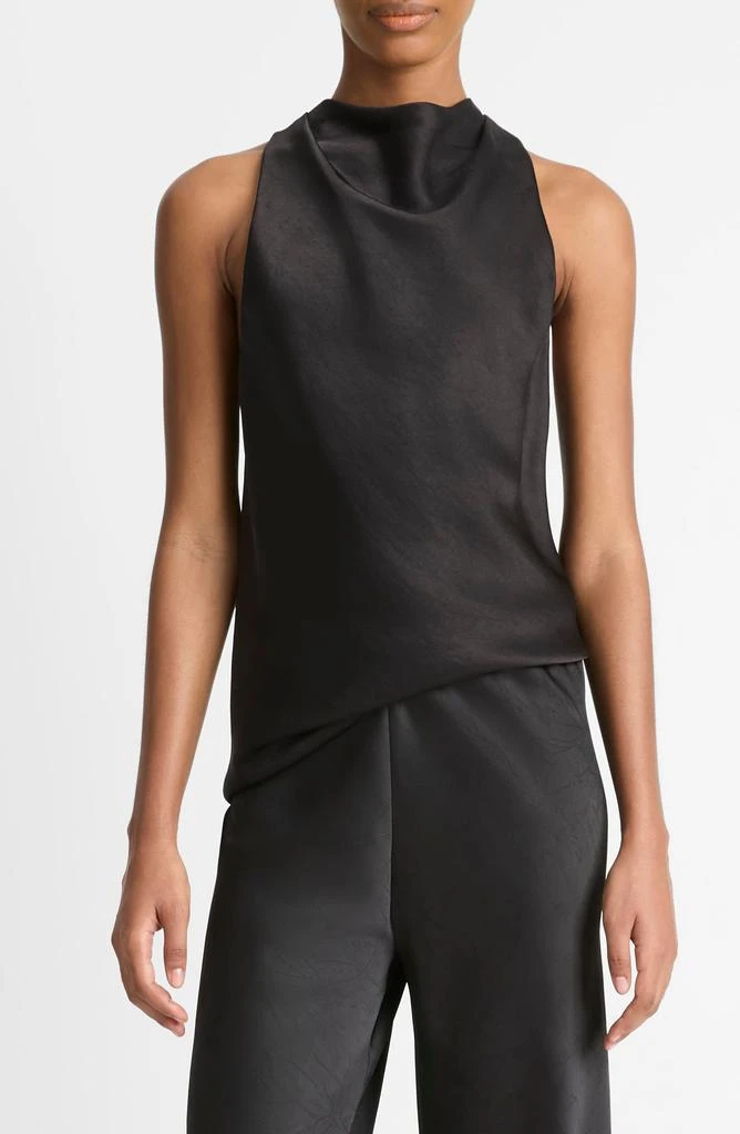 Vince Cowl Neck Hammered Satin Sleeveless Top