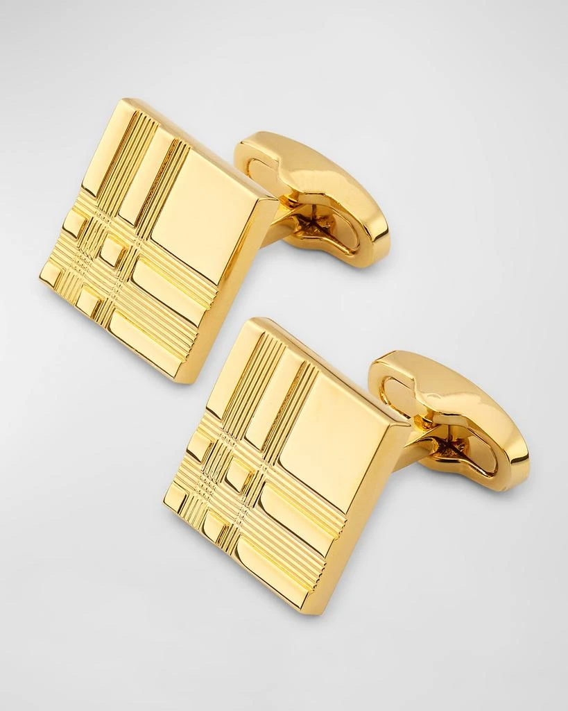 Link Up Men's Gold-Tone Plaid Etched Square Cufflinks 3